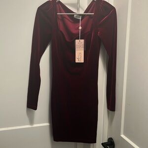 Wine colored oh Polly dress . Straight neckline